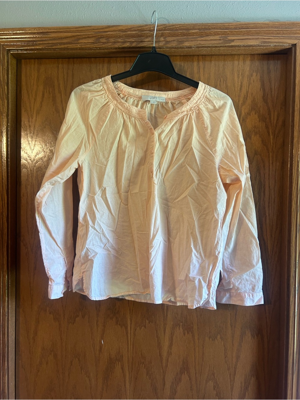 LOFT Peach Button-Front Peasant Top